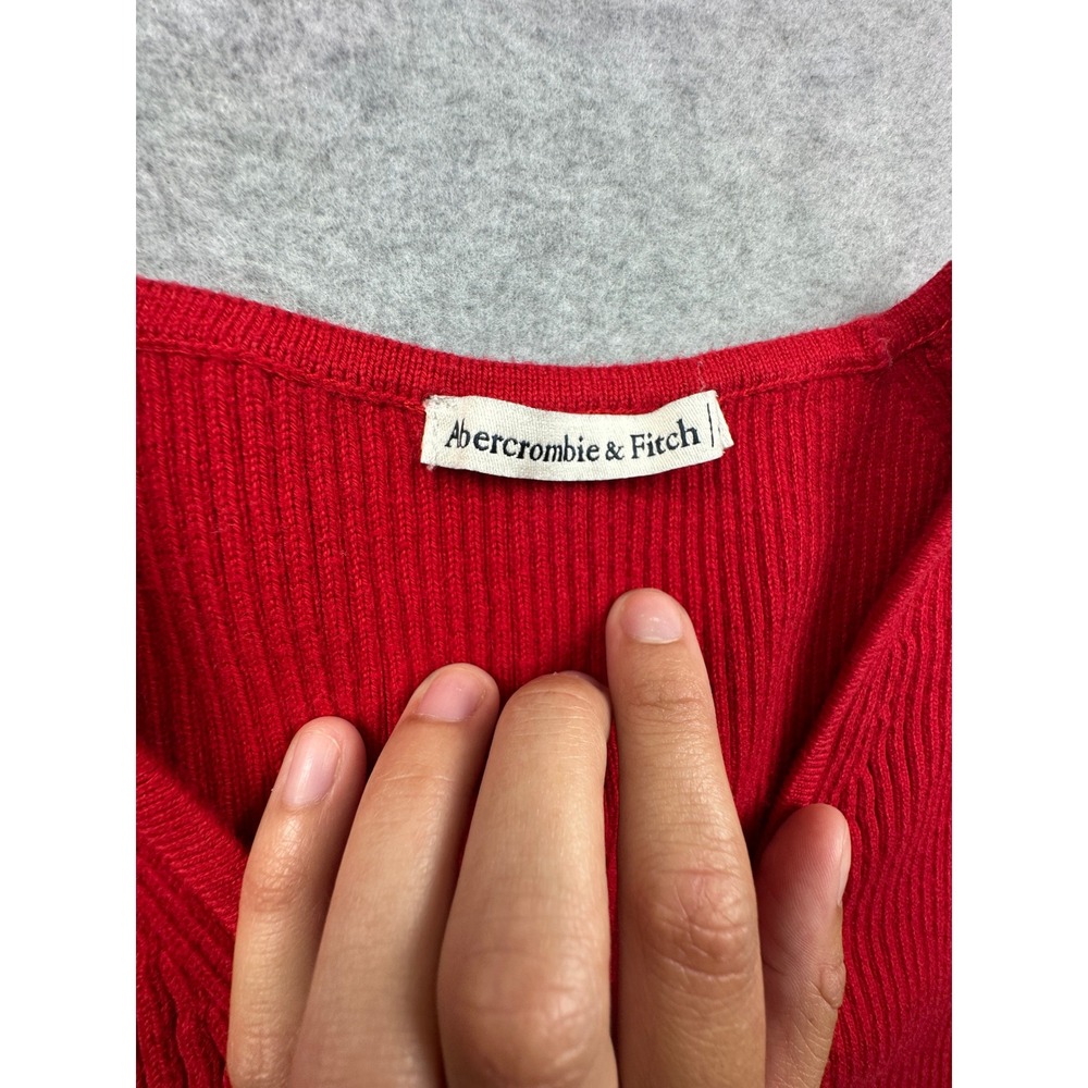 Abercrombie & Fitch Red Ribbed Knit Tie Front V-Neck Sweater Vest XS - Picture 3 of 6